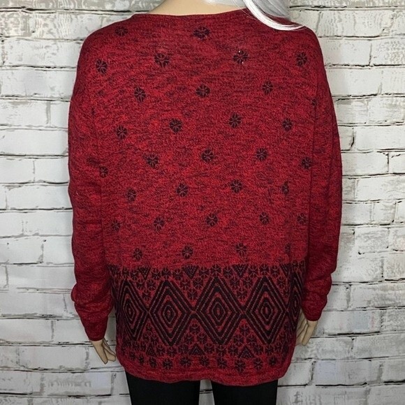 J. Jill Cotton Blend Embroidered Winter Print Red Crewneck Sweater Size Small - Picture 4 of 6